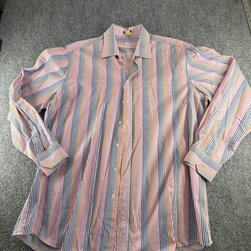 Bugatchi Uomo Mens Long Sleeve Button Down Shirt Pink Blue Multi Stripe XL 0591